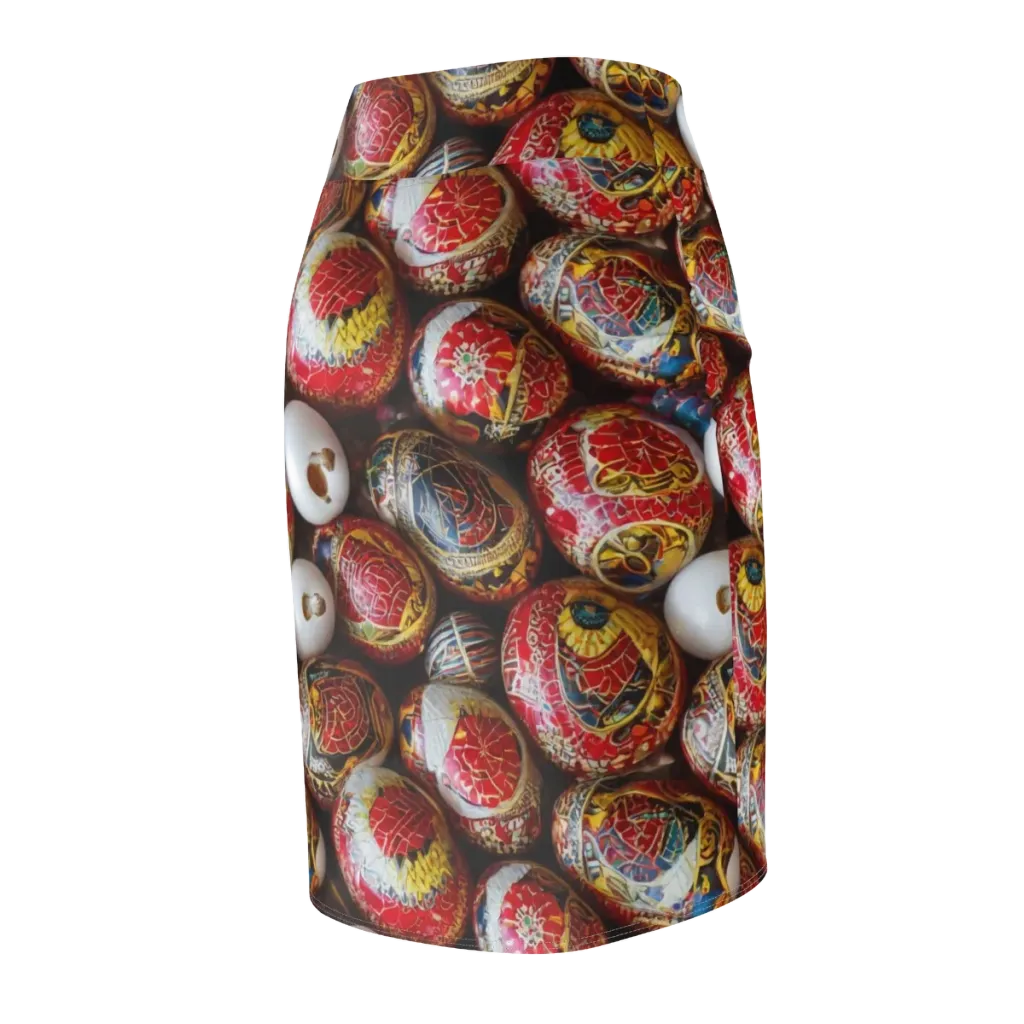 Crimson Carnival on Pencil Skirt — Back Side