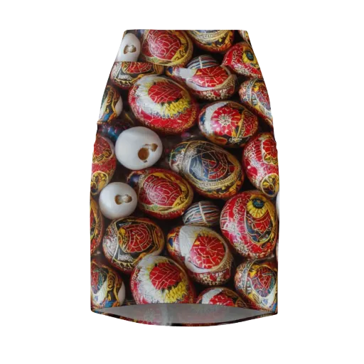 Crimson Carnival on a Pencil Skirt