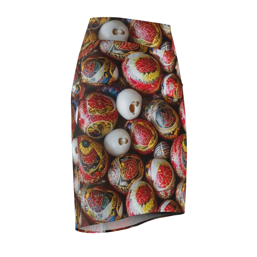 Crimson Carnival on Pencil Skirt — Front Side