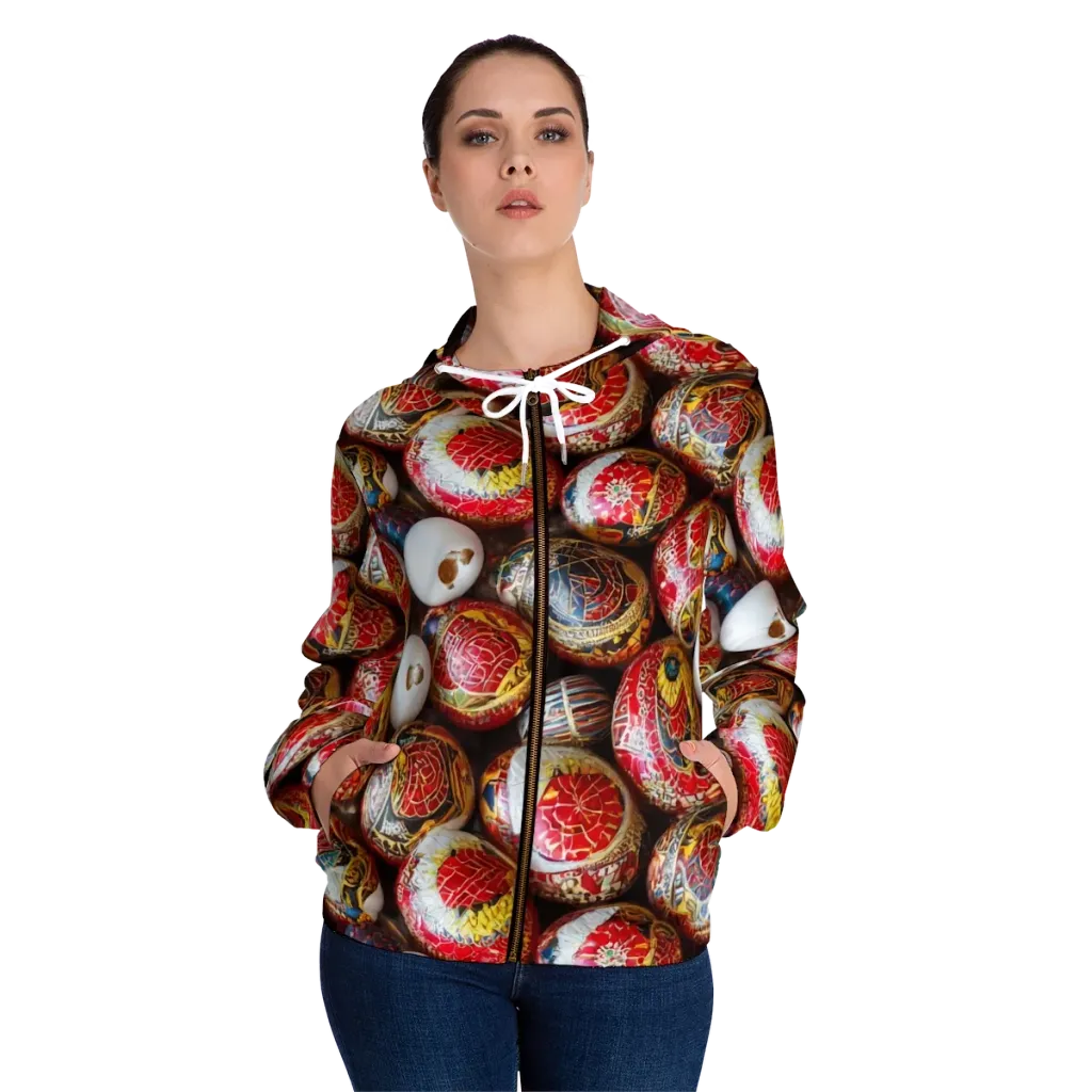 Crimson Carnival on Women's Full-Zip Hoodie — Front On Person