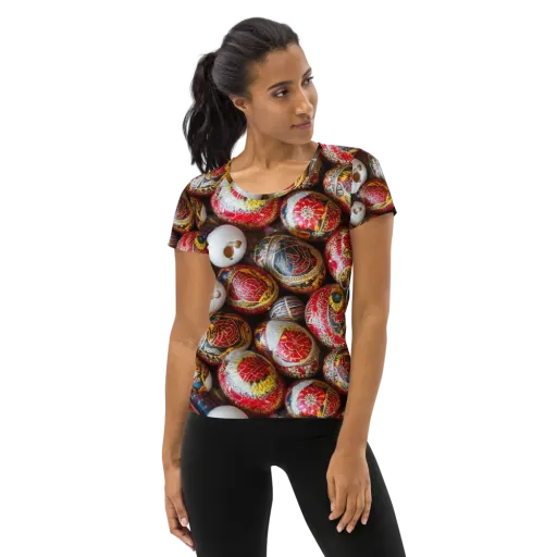 Crimson Carnival on a Women's Athletic T-Shirt