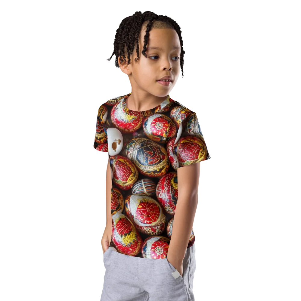 Crimson Carnival on Kids Crew Neck T-Shirt — Left Front