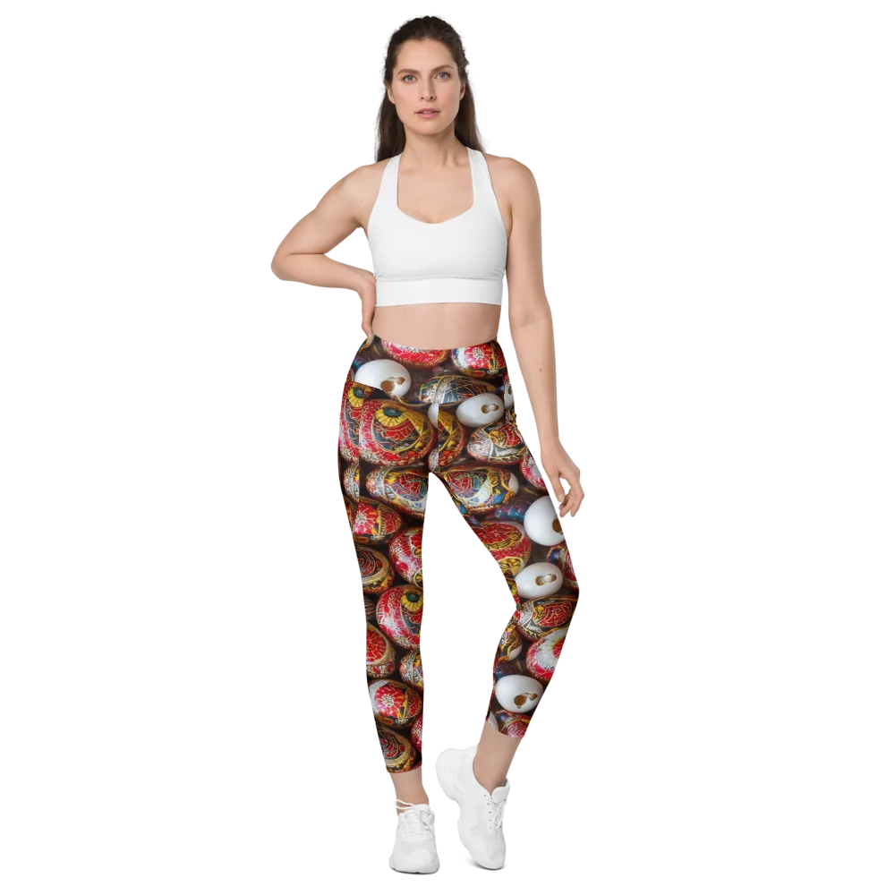 Crimson Carnival on Leggings with Pockets — Front
