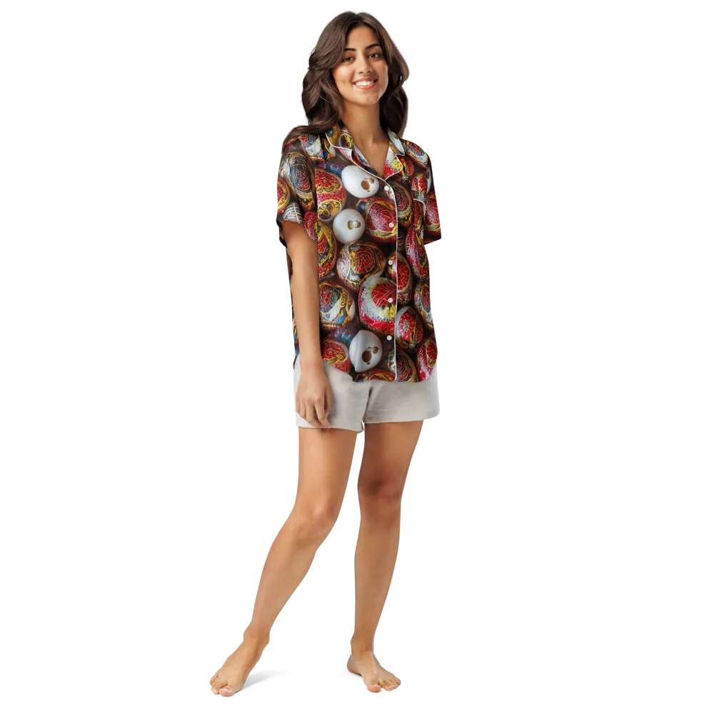 Crimson Carnival on Women's Short Sleeve Pajama Top — Front