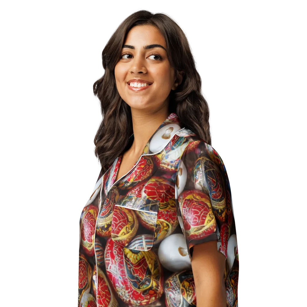 Crimson Carnival on Women's Short Sleeve Pajama Top — Left Front