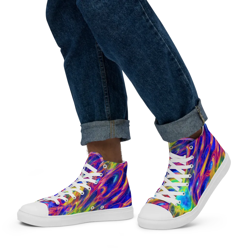Orbiting Fever on Men's High Top Canvas Shoes — Left