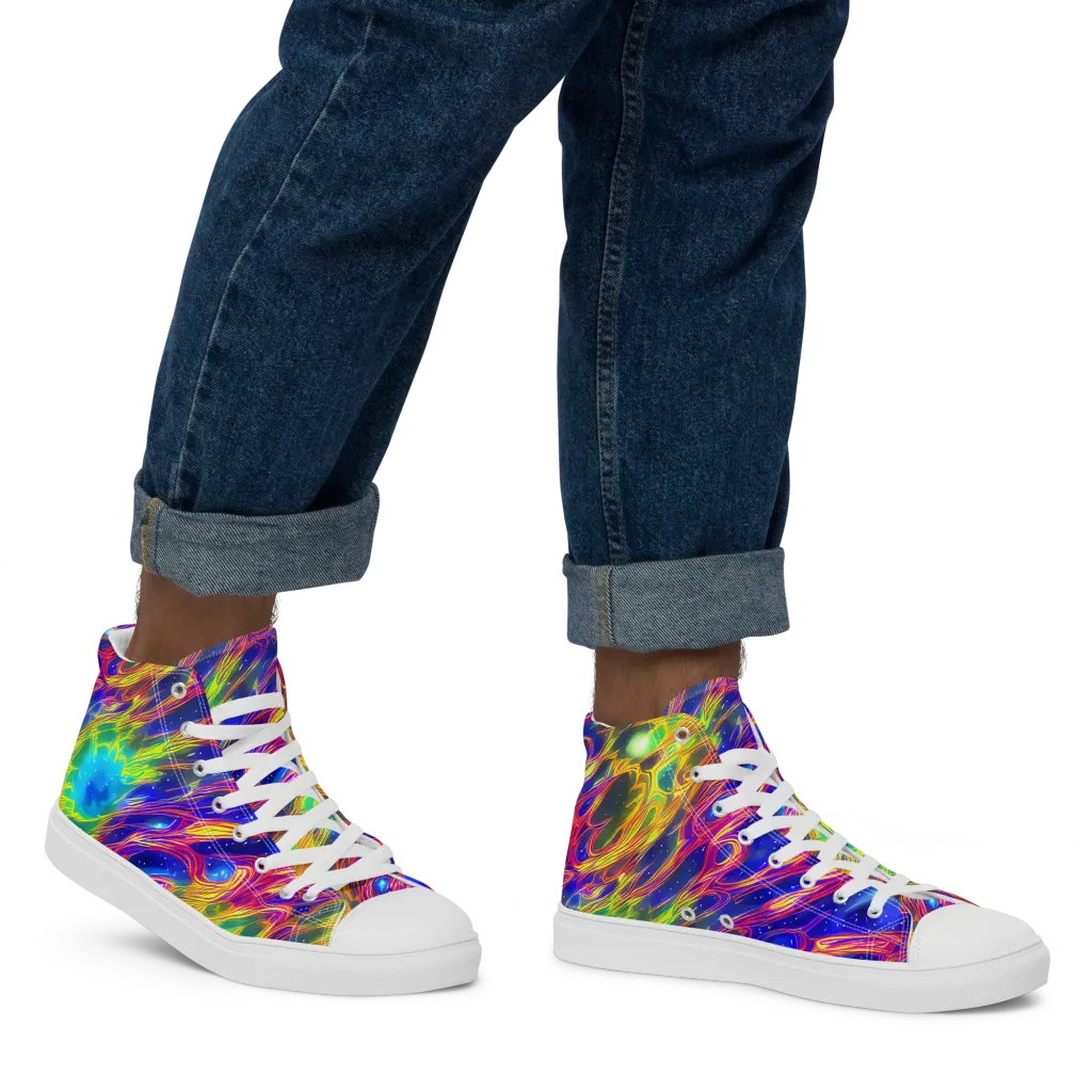 Orbiting Fever on Men's High Top Canvas Shoes — Right