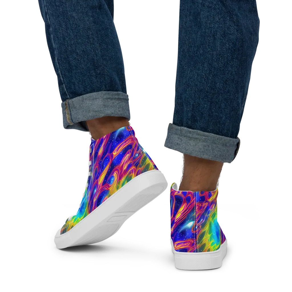 Orbiting Fever on Men's High Top Canvas Shoes — Back