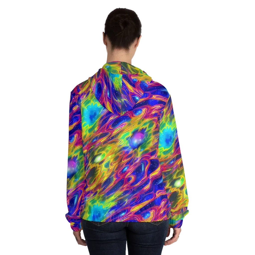 Orbiting Fever on Women's Full-Zip Hoodie — Back On Person