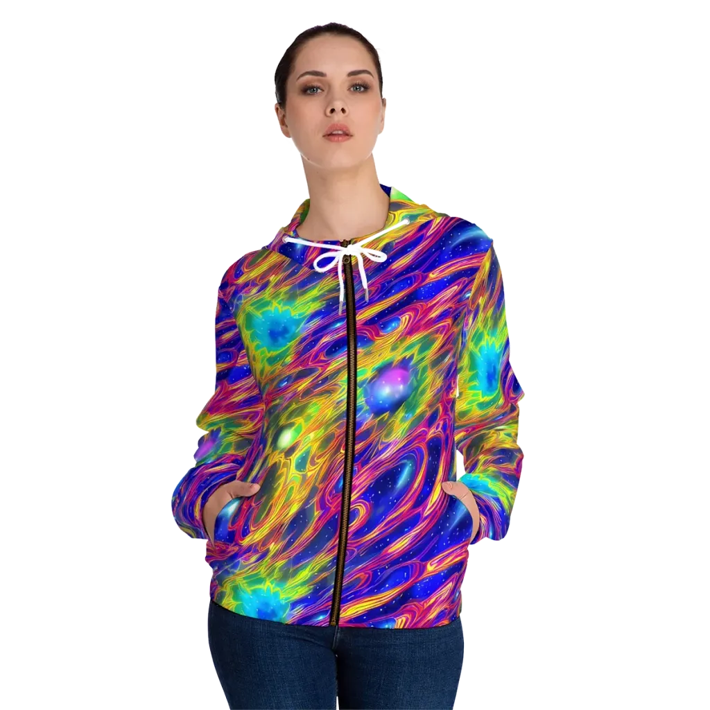 Orbiting Fever on Women's Full-Zip Hoodie — Front On Person