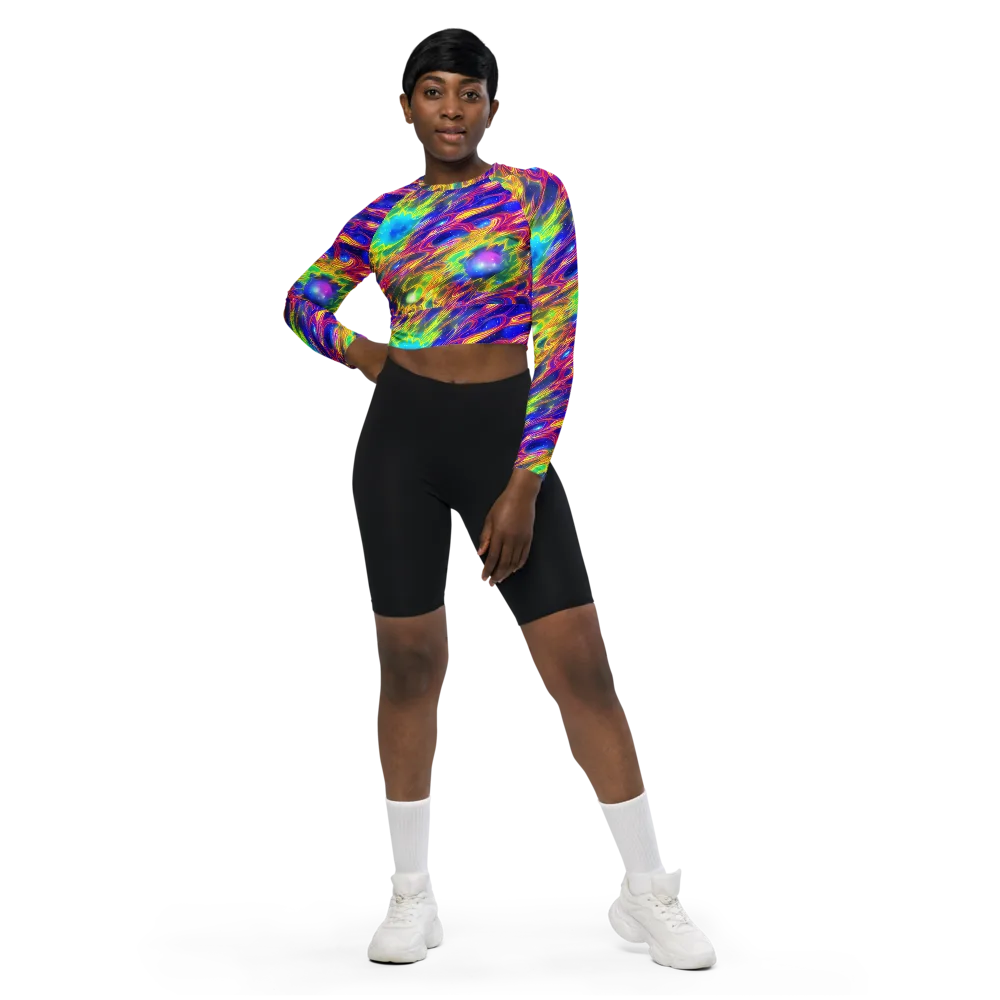Orbiting Fever on Long Sleeve Crop Top — Front