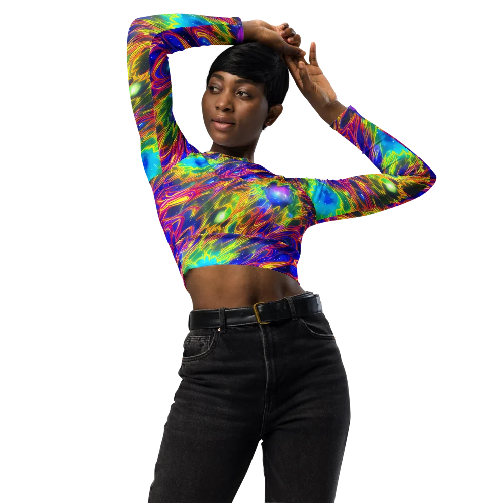Orbiting Fever on Long Sleeve Crop Top — Front
