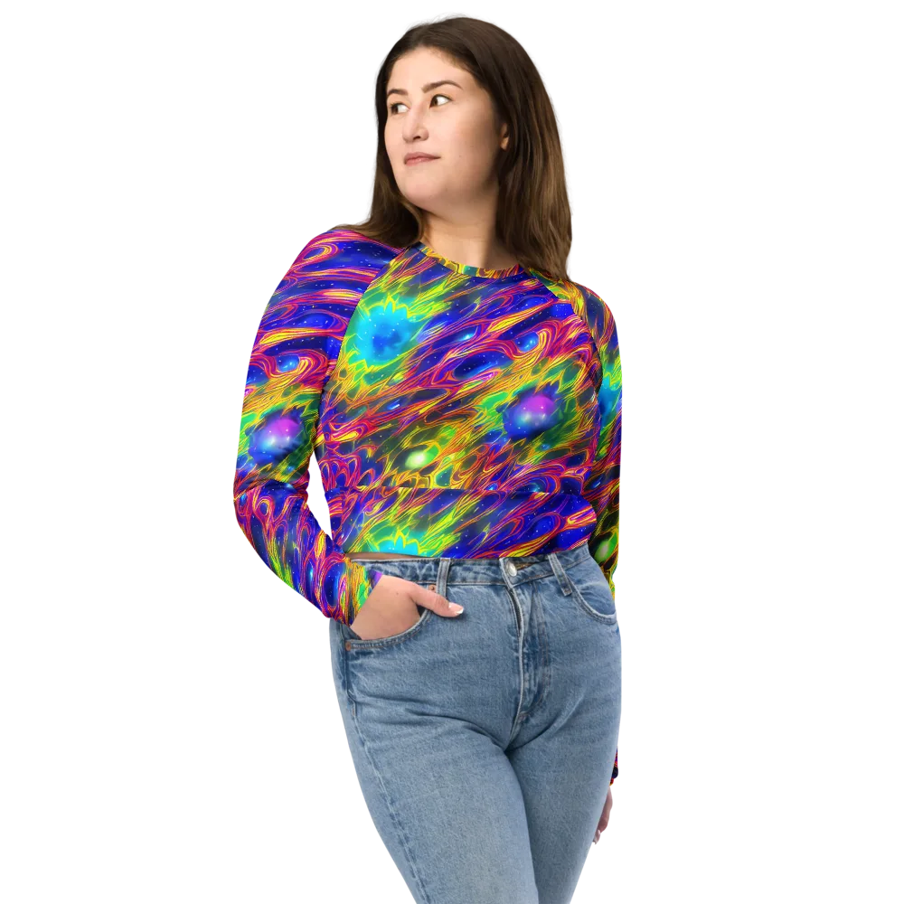 Orbiting Fever on Long Sleeve Crop Top — Front