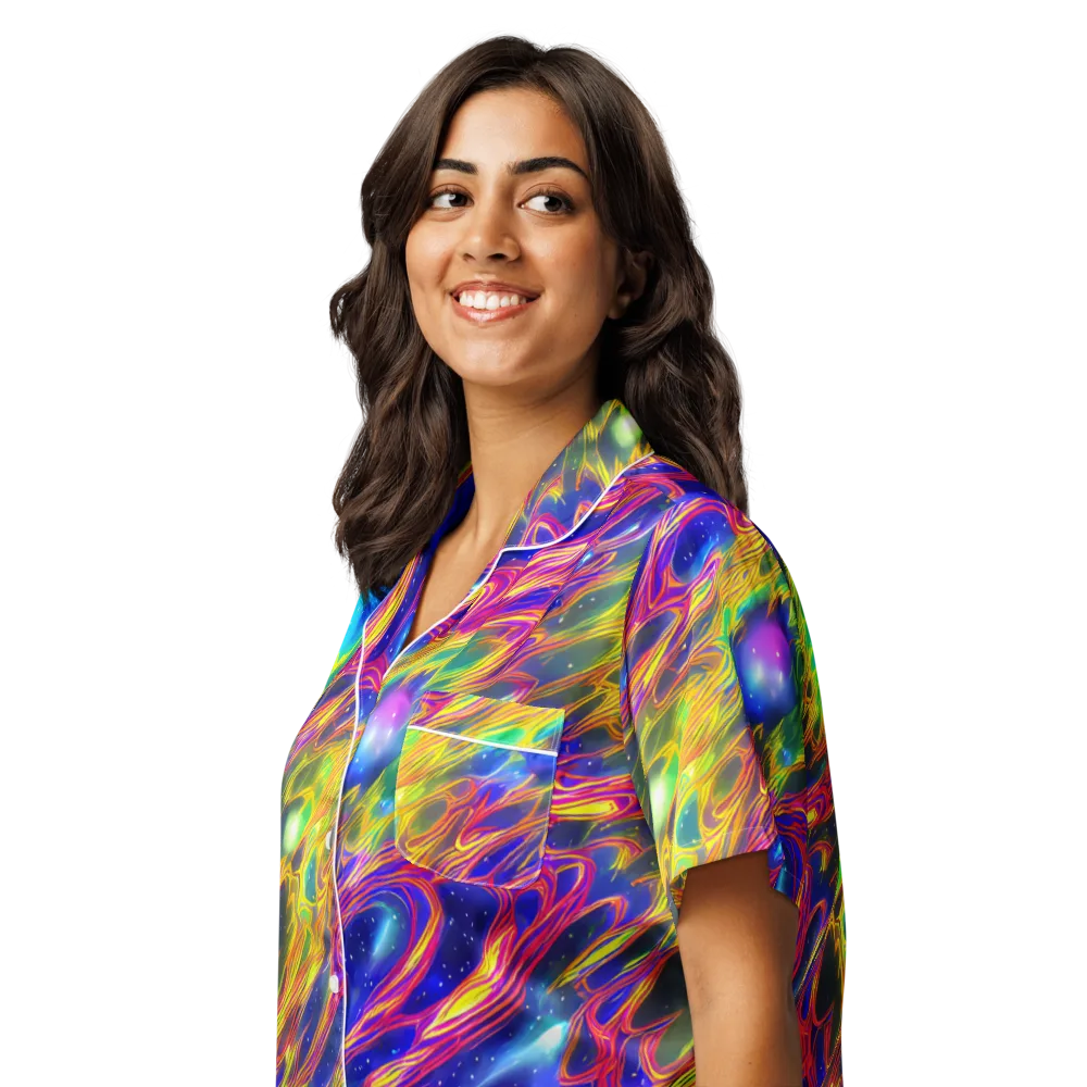 Orbiting Fever on Women's Short Sleeve Pajama Top — Left Front