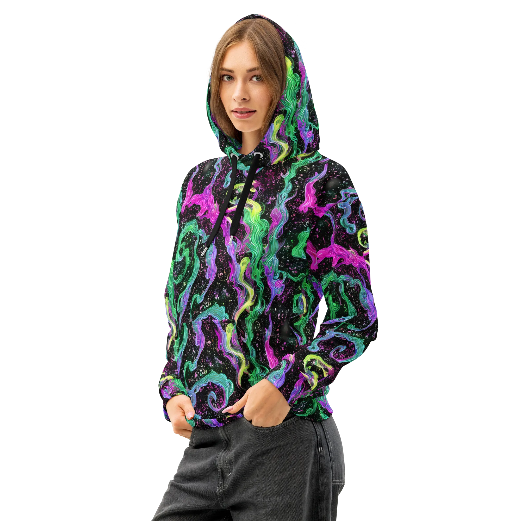 Fluid Afterglow on Cotton Hoodie — Left Front