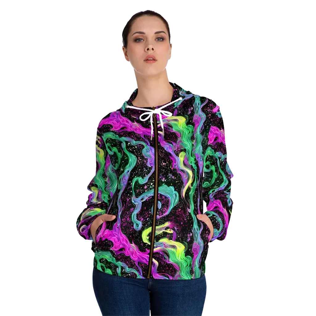 Fluid Afterglow on Women's Full-Zip Hoodie — Front On Person