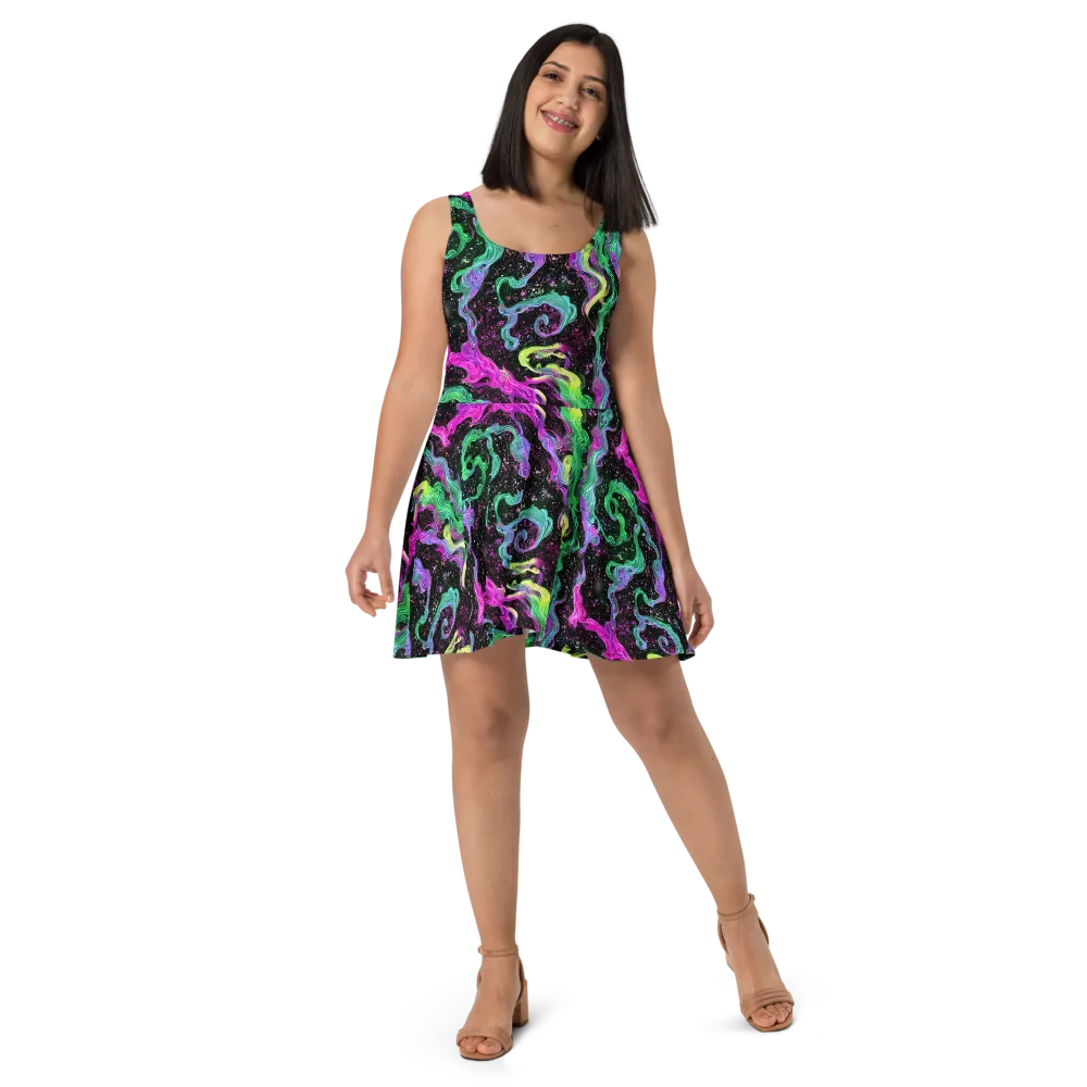 Fluid Afterglow on Skater Dress — Front
