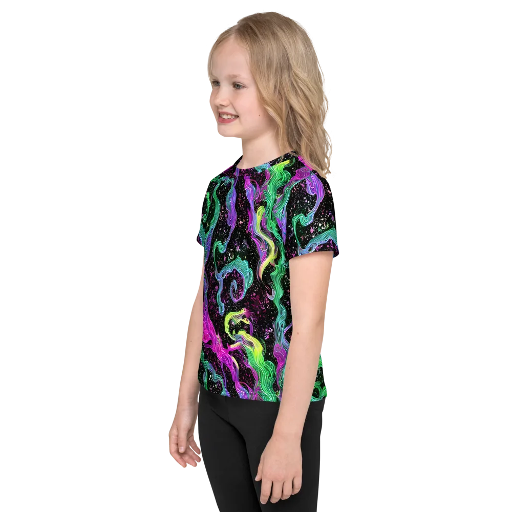 Fluid Afterglow on Kids Crew Neck T-Shirt — Left