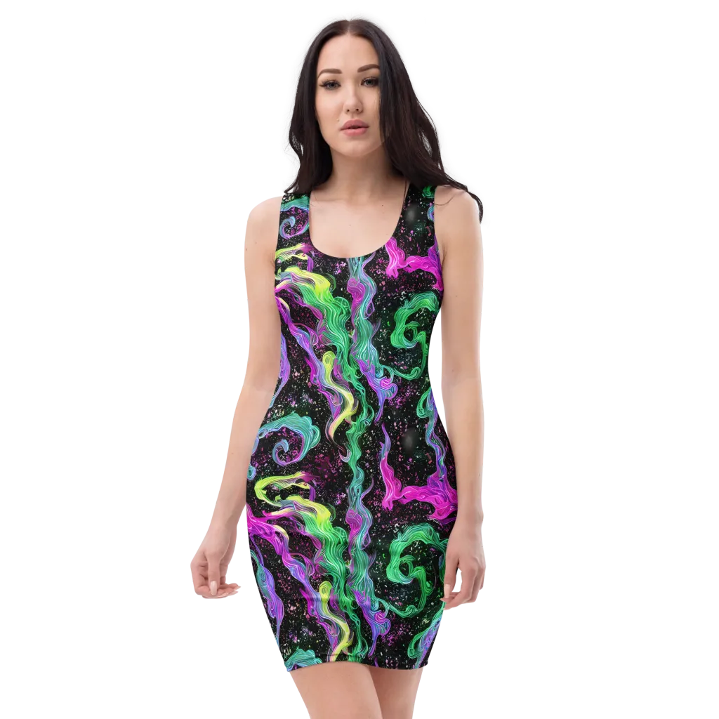 Fluid Afterglow on Bodycon Dress — Front