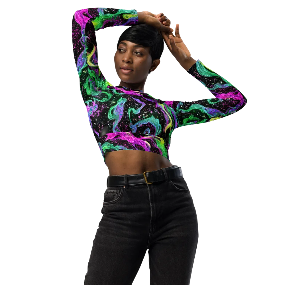 Fluid Afterglow on Long Sleeve Crop Top — Front