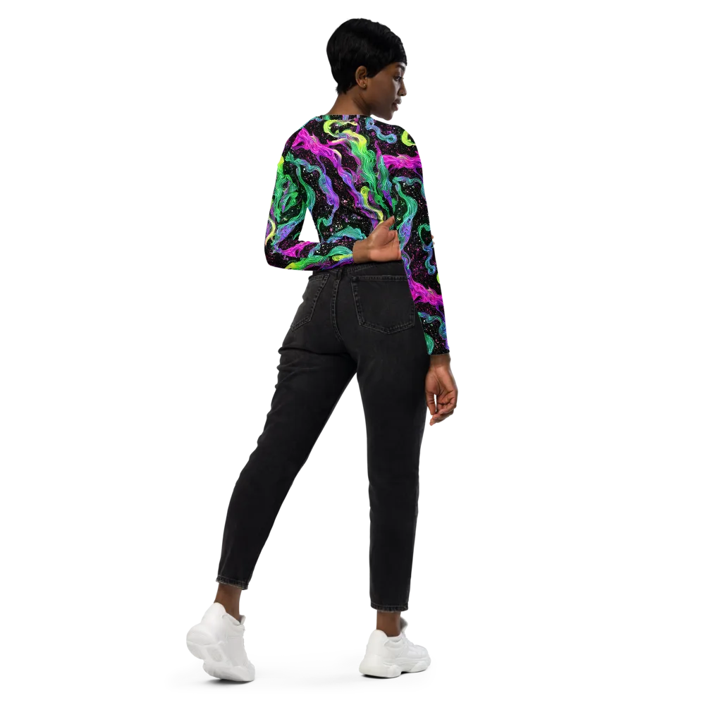 Fluid Afterglow on Long Sleeve Crop Top — Right Back