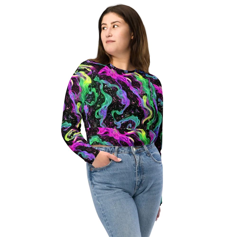 Fluid Afterglow on Long Sleeve Crop Top — Front