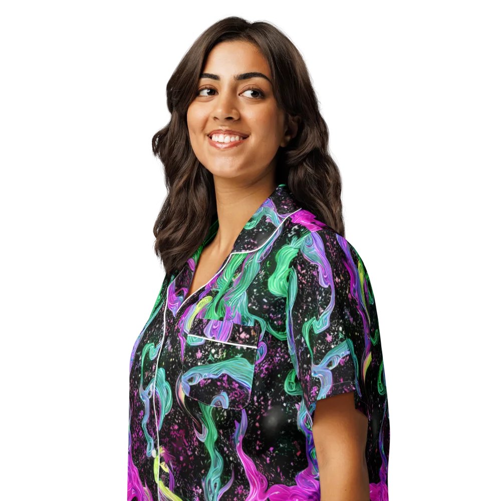 Fluid Afterglow on Women's Short Sleeve Pajama Top — Left Front