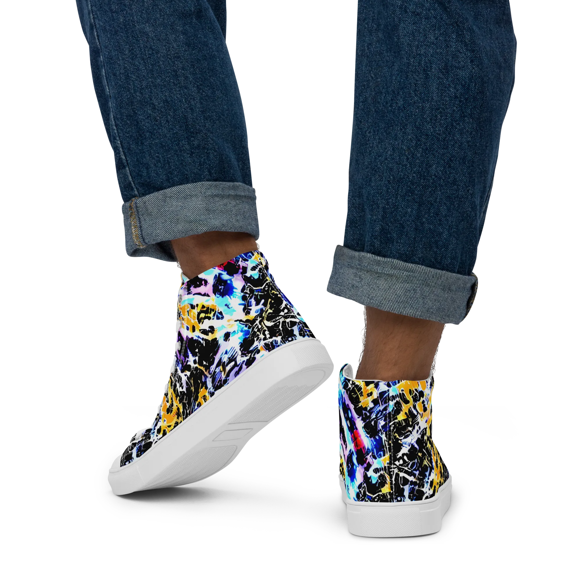 Chrome Fire on Men's High Top Canvas Shoes — Back