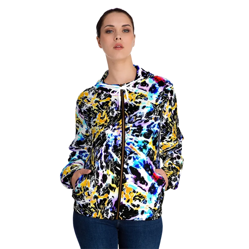 Chrome Fire on Women's Full-Zip Hoodie — Front On Person