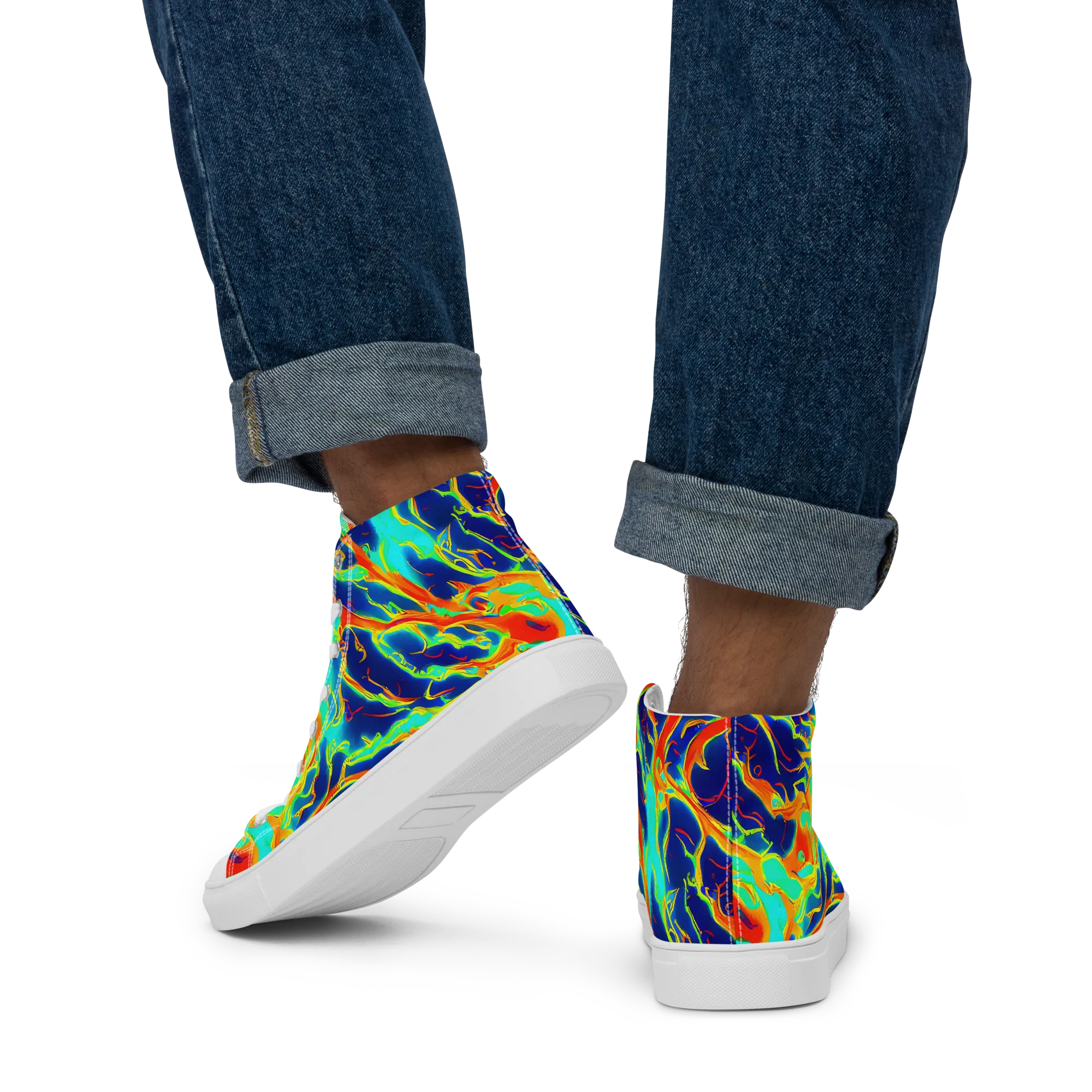 Prismatic Heat on Men's High Top Canvas Shoes — Back