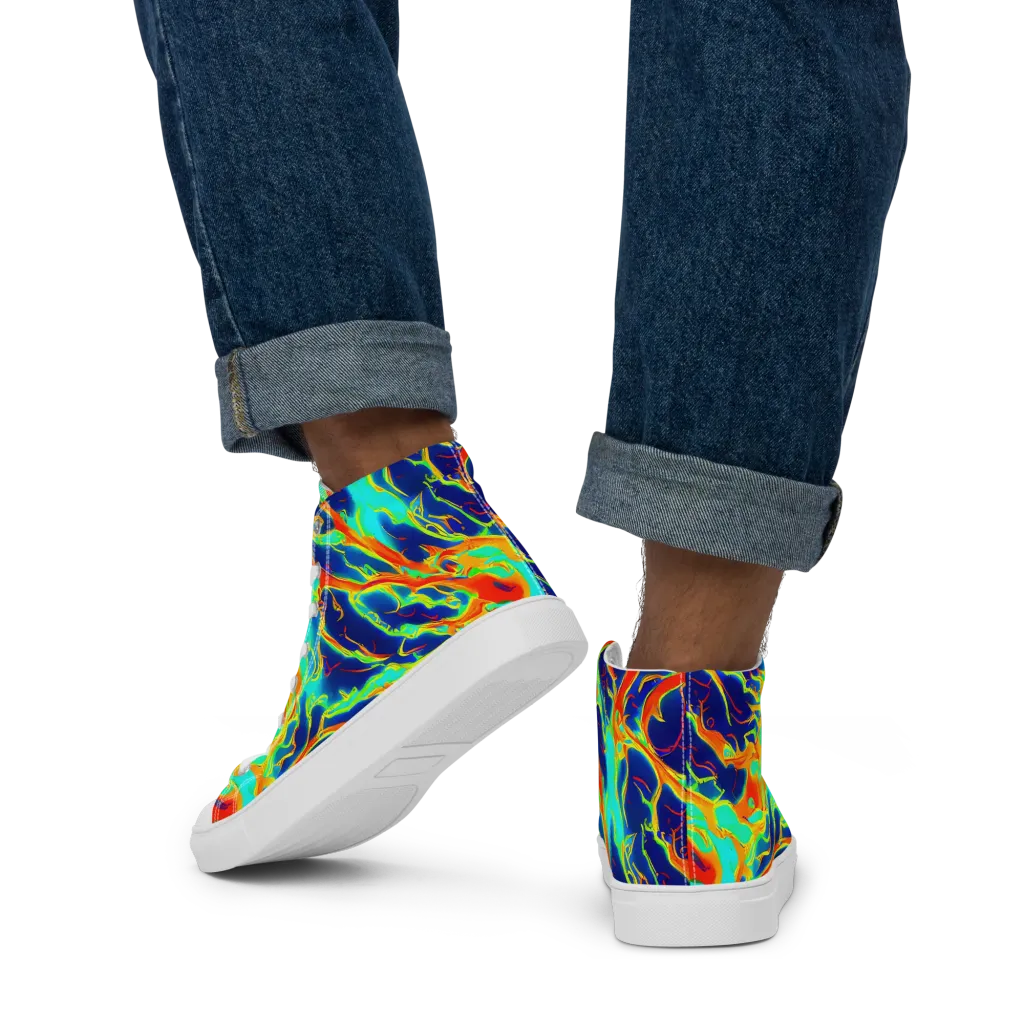 Prismatic Heat on Men's High Top Canvas Shoes — Back