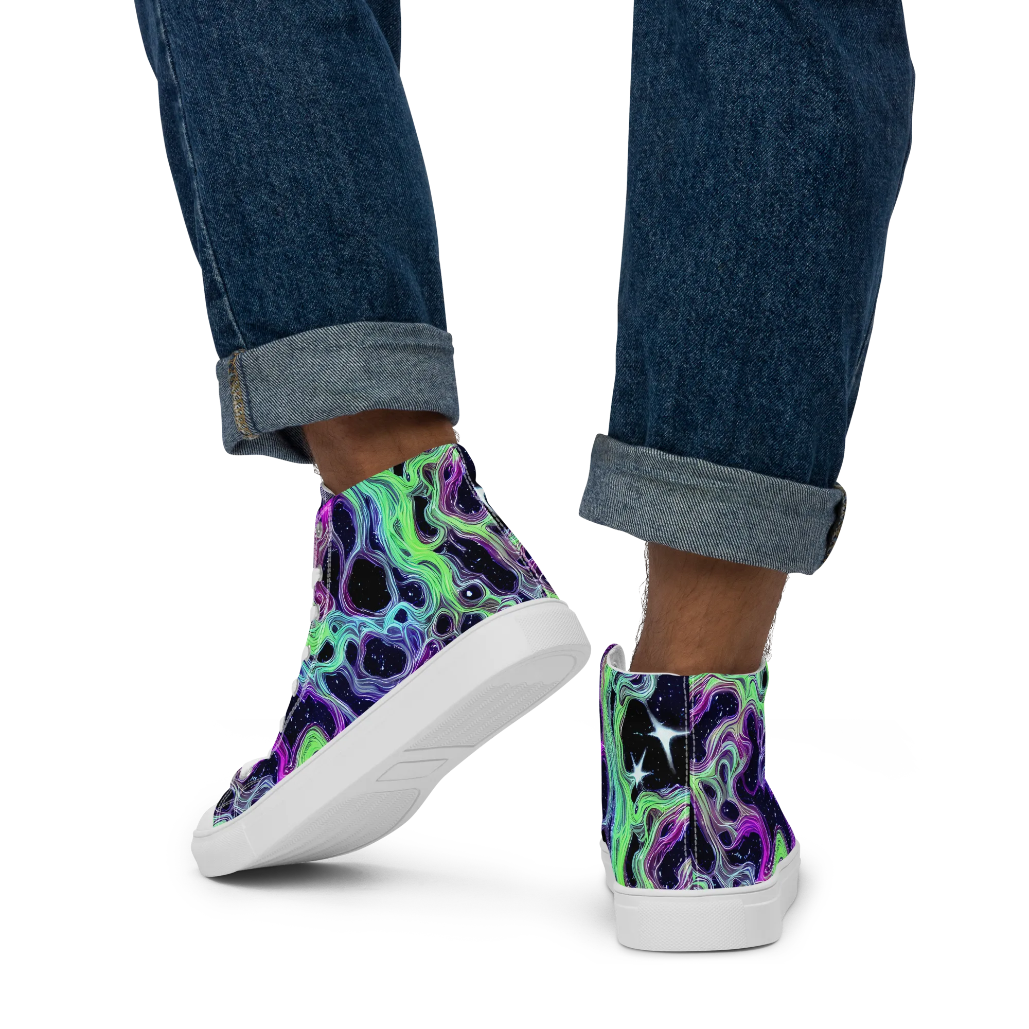 Celestial Molten on Men's High Top Canvas Shoes — Back