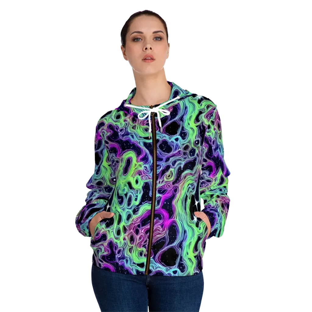 Celestial Molten on Women's Full-Zip Hoodie — Front On Person