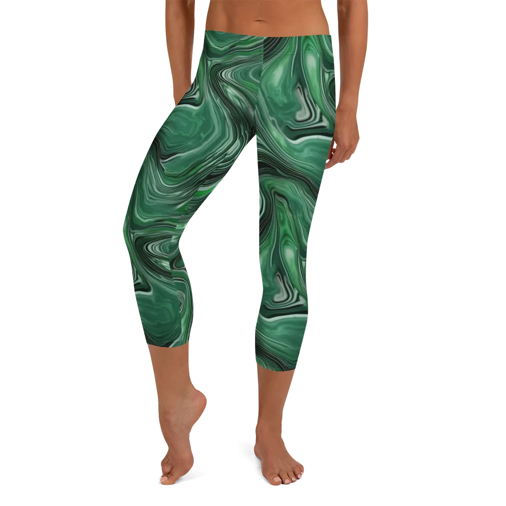 Emerald Vortex on Capri Leggings — Front
