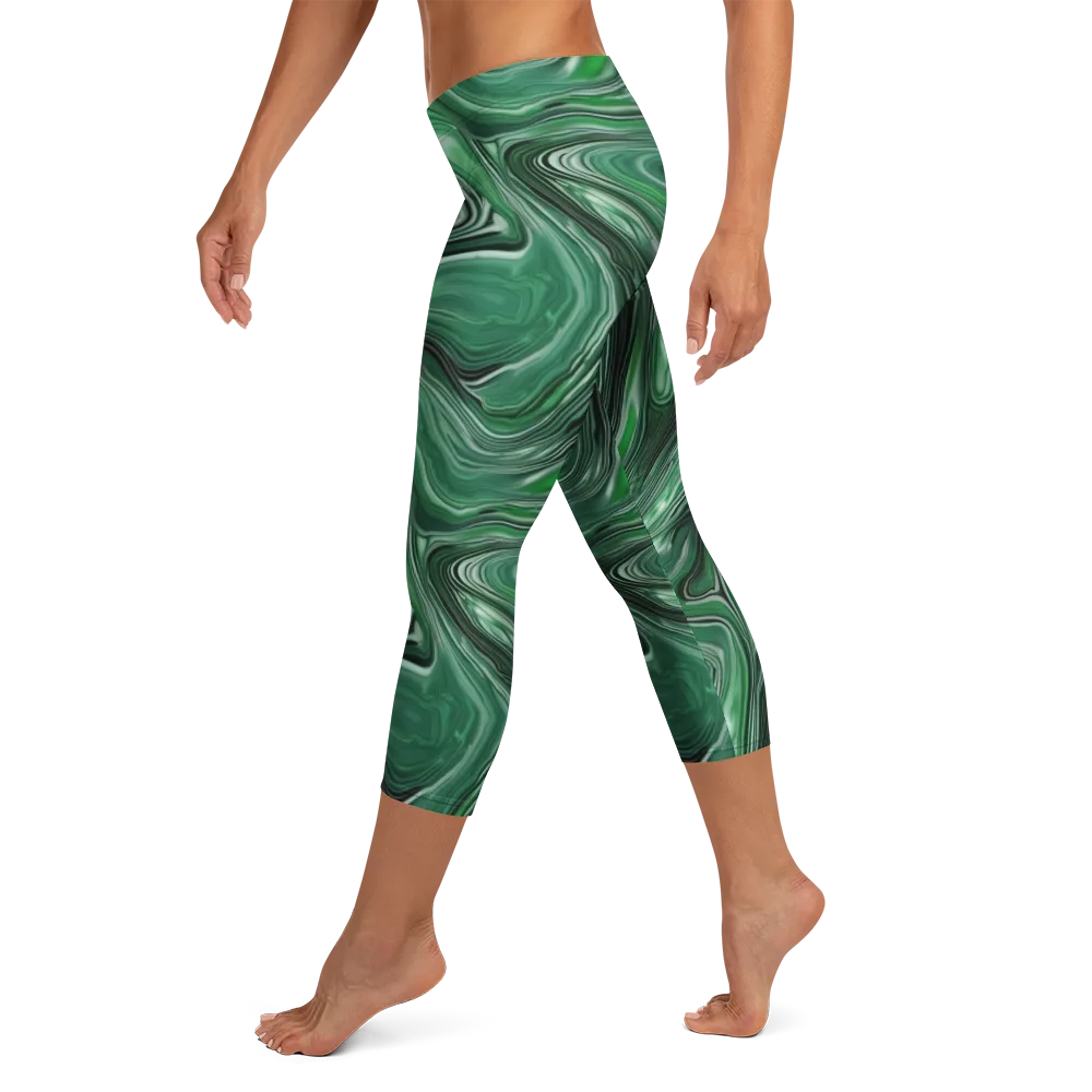 Emerald Vortex on Capri Leggings — Left