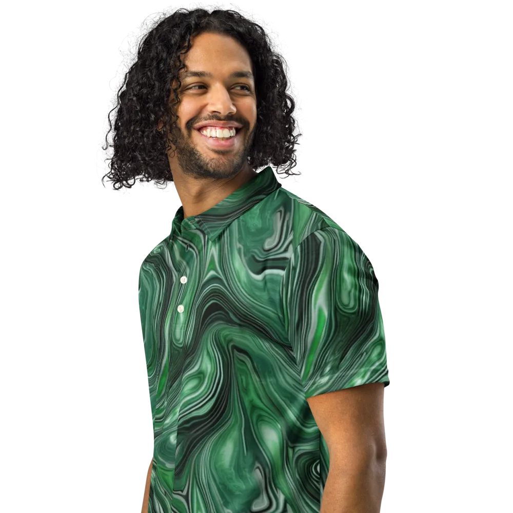 Emerald Vortex on Men's Slim Fit Polo Shirt — Left Front