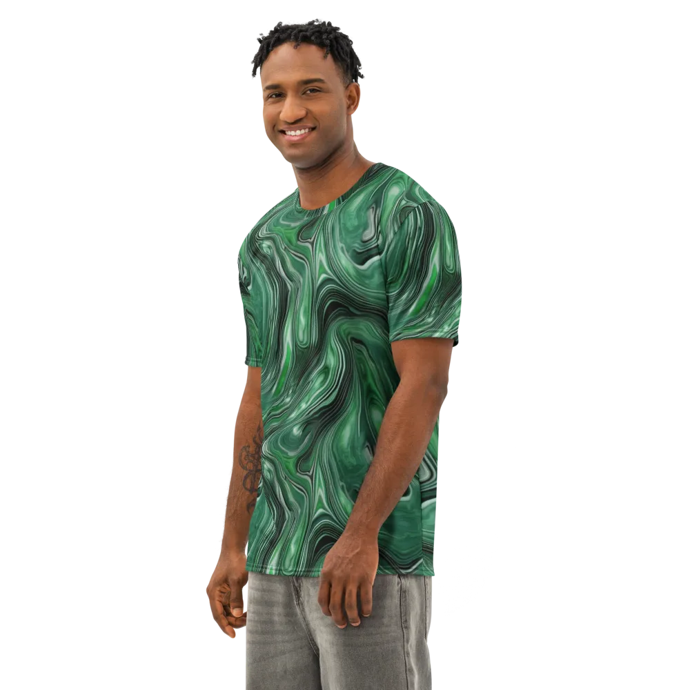 Emerald Vortex on Men's Cotton Crew Neck T-Shirt — Left Front