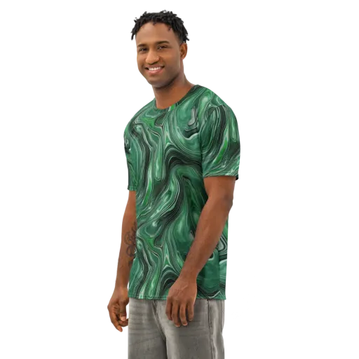 Emerald Vortex on a Men's Cotton Crew Neck T-Shirt