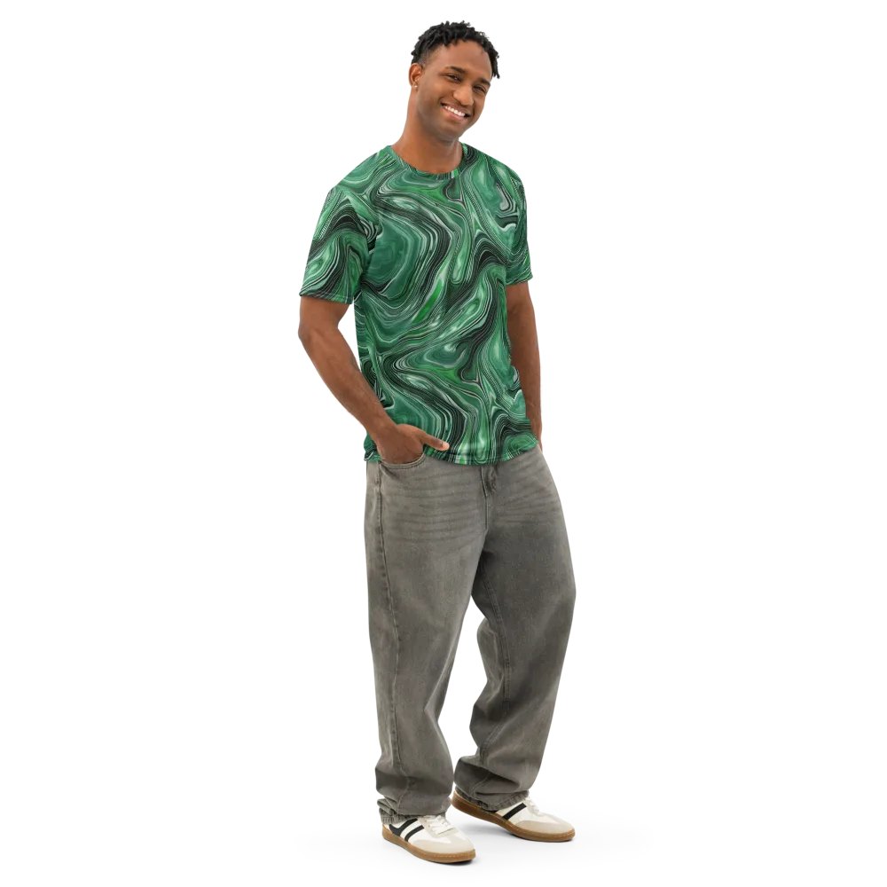 Emerald Vortex on Men's Cotton Crew Neck T-Shirt — Right Front