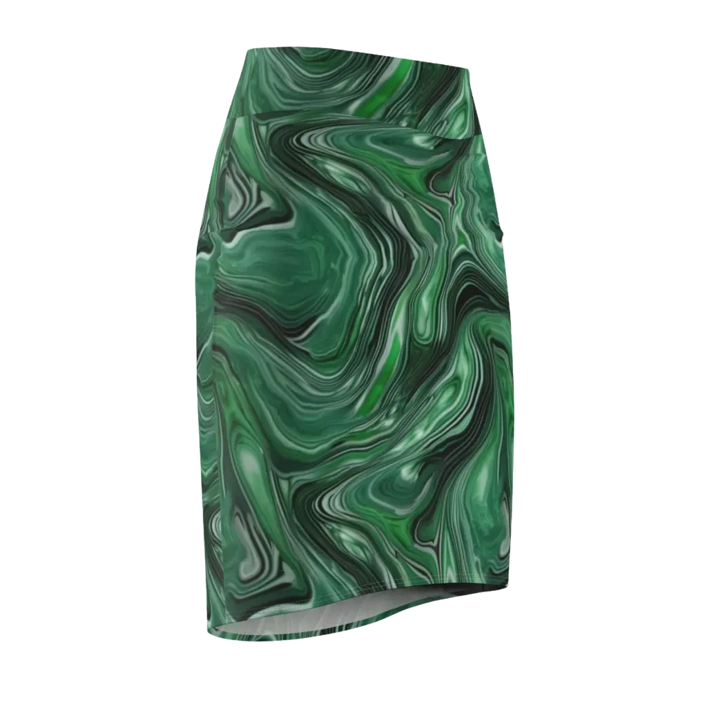 Emerald Vortex on Pencil Skirt — Front Side