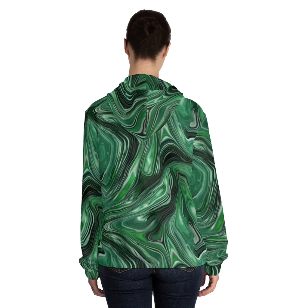 Emerald Vortex on Women's Full-Zip Hoodie — Back On Person