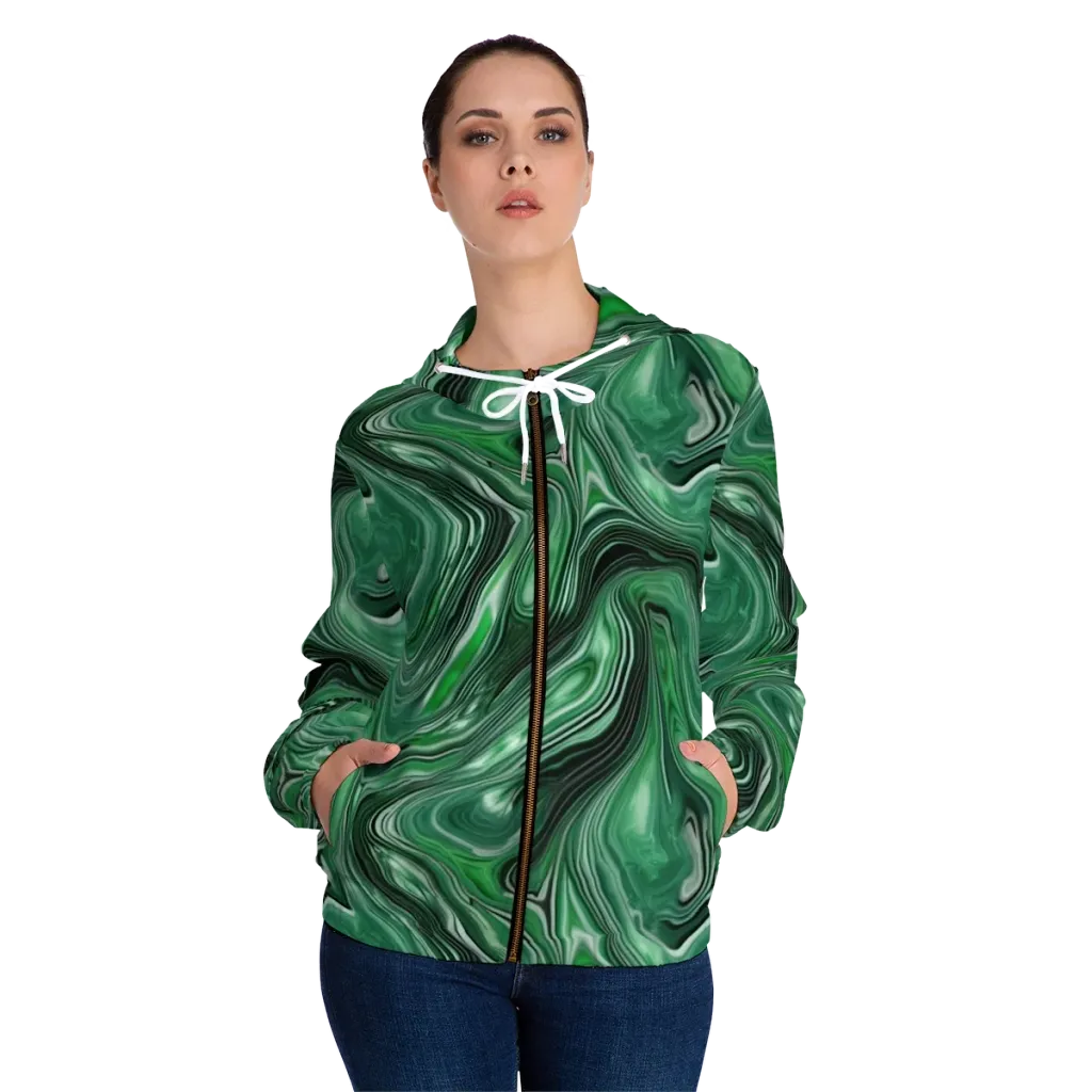 Emerald Vortex on Women's Full-Zip Hoodie — Front On Person