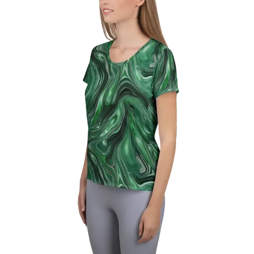 Emerald Vortex on a Women's Athletic T-Shirt