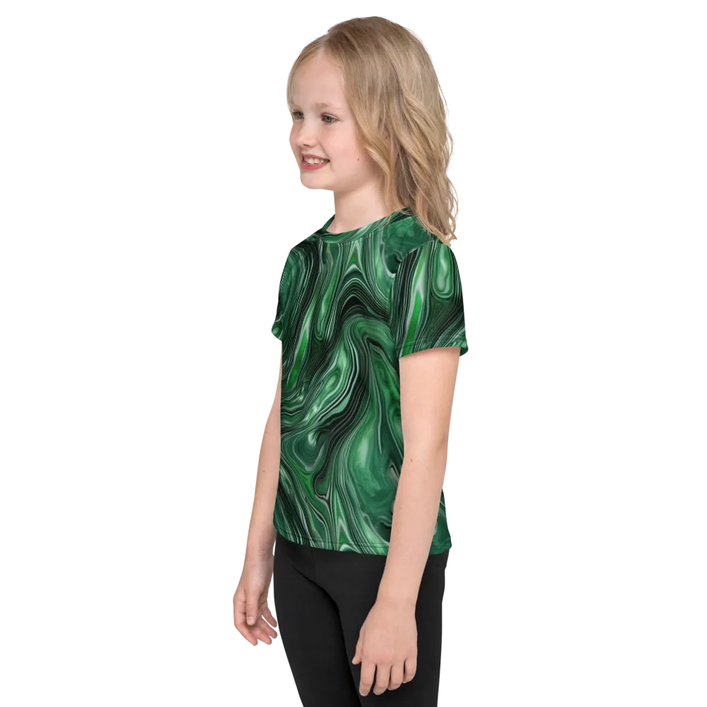 Emerald Vortex on Kids Crew Neck T-Shirt — Left