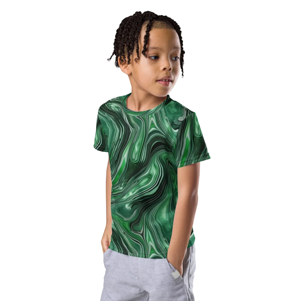 Emerald Vortex on Kids Crew Neck T-Shirt — Left Front