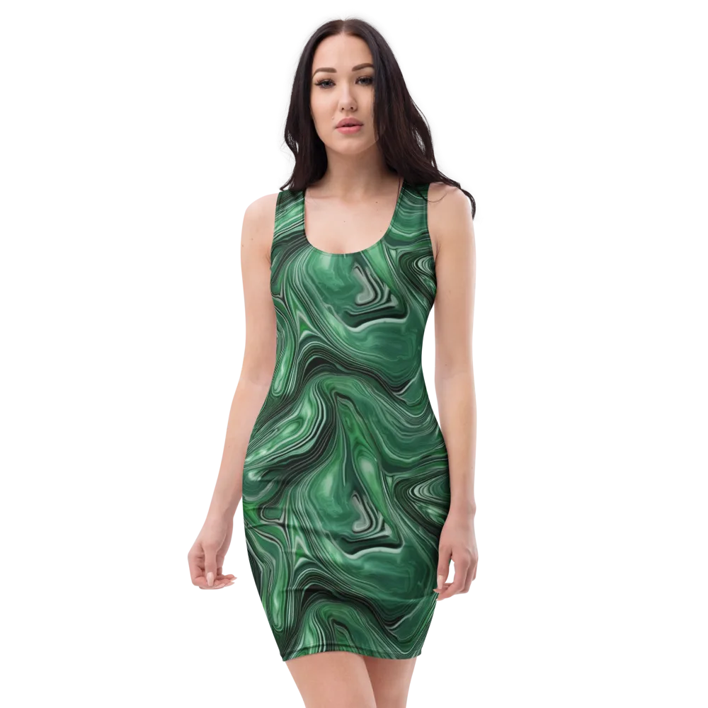 Emerald Vortex on Bodycon Dress — Front