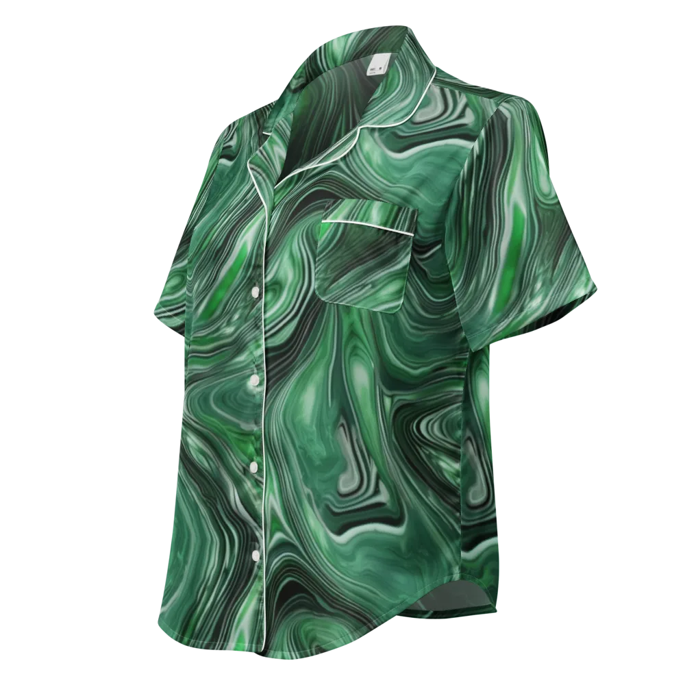 Emerald Vortex on Women's Short Sleeve Pajama Top — Left Front
