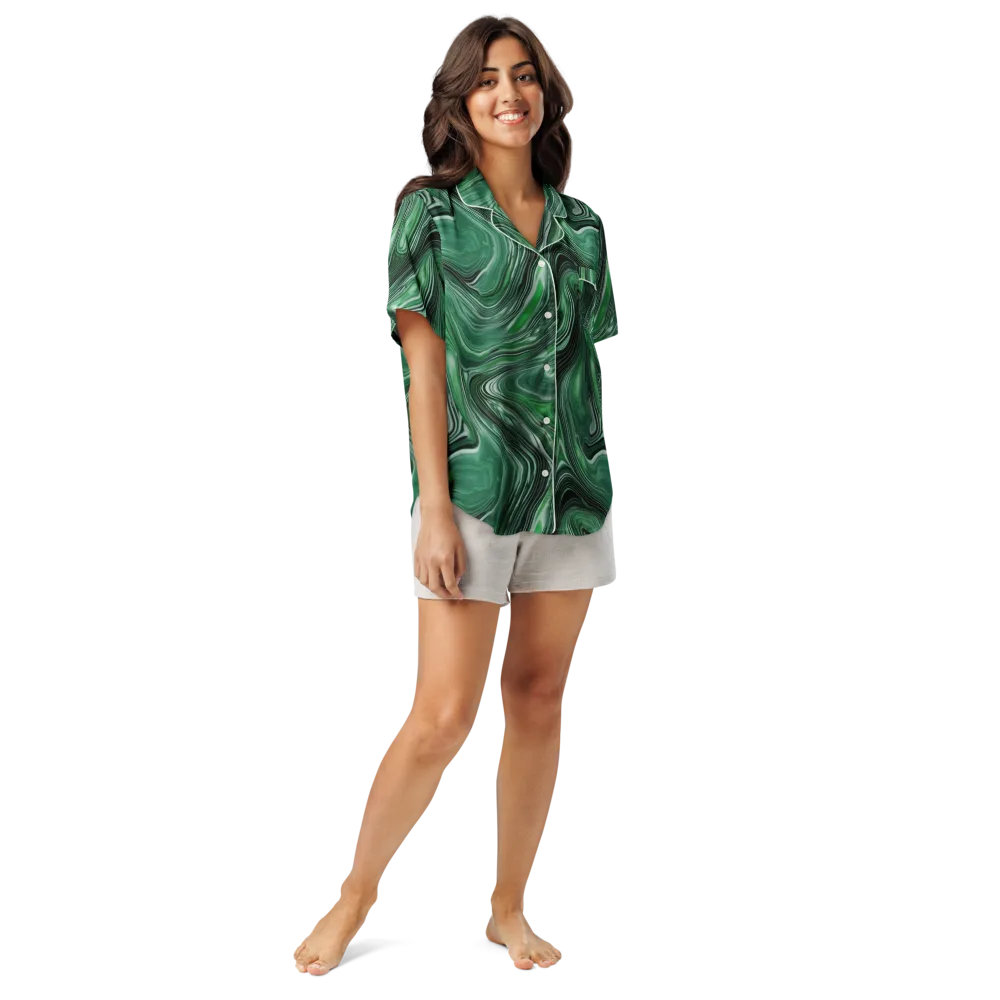 Emerald Vortex on Women's Short Sleeve Pajama Top — Front