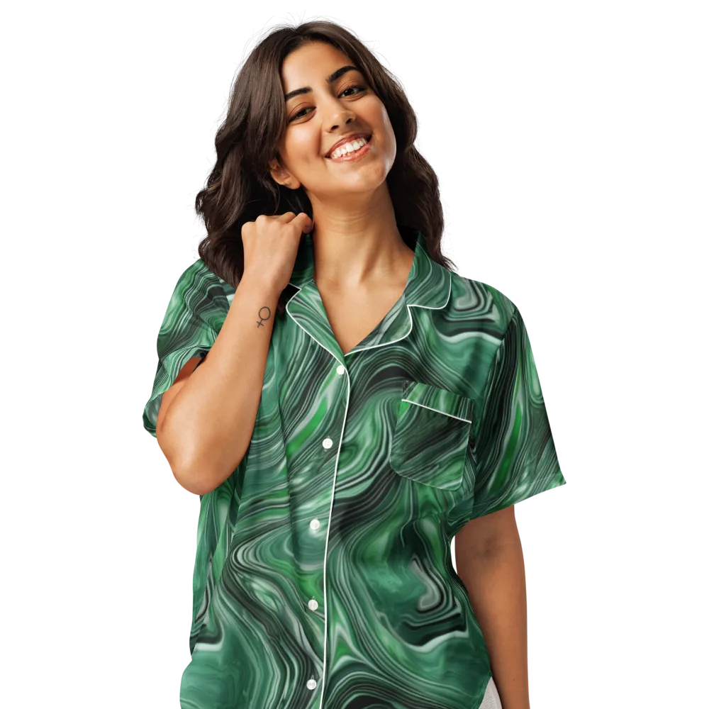 Emerald Vortex on Women's Short Sleeve Pajama Top — Front
