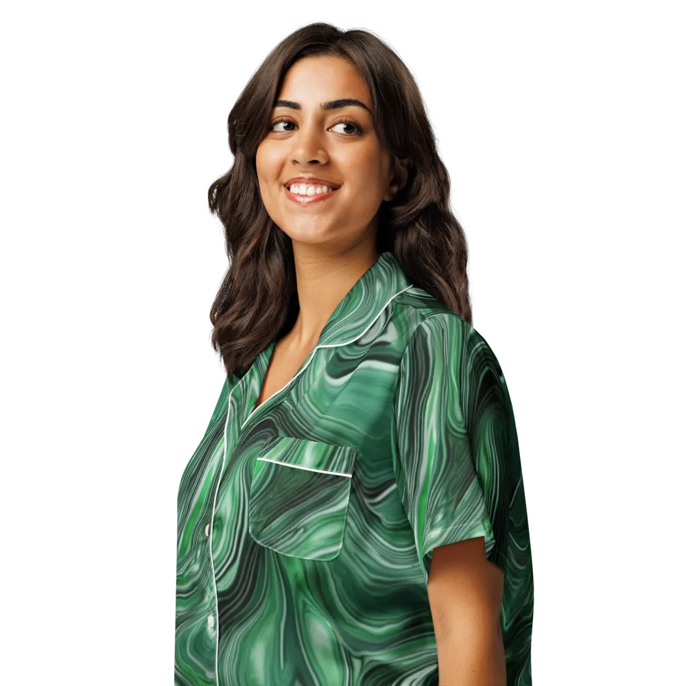Emerald Vortex on Women's Short Sleeve Pajama Top — Left Front